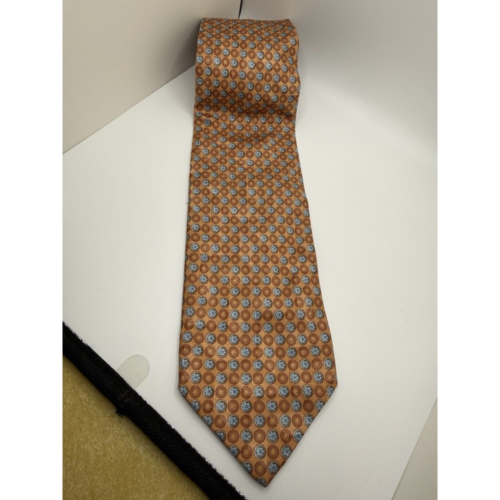 Ermenegildo Zegna Silk Tie Italy Copper Blue Medallion Tessuto Esclusivo